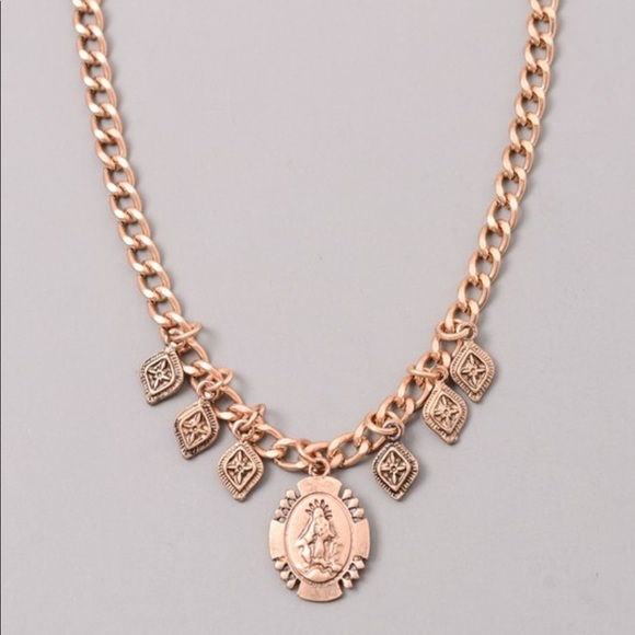 Rose Gold Mother Teresa Guadalupe Necklace Rosary Style - Picture 1 of 4